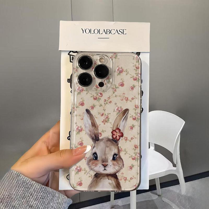 

Flower Rabbit Phone Case For iPhone 17e 17 16e 16 15 14 13 12 11 Mini Air Pro Max X XR XSMax 7 Plus Transparent Soft Back Cover iPhone 15 ProMax