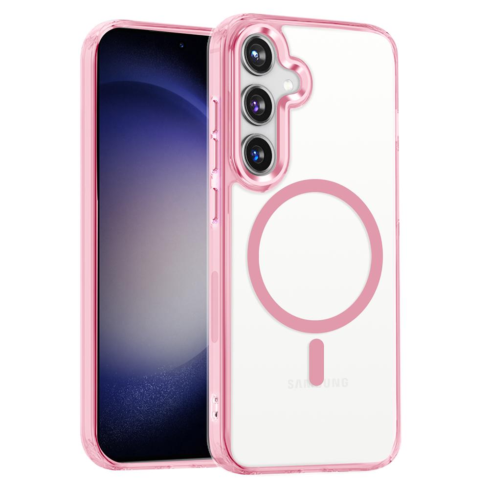 

For Samsung Galaxy S24 Case Anti-Scratch PC+TPU Clear Phone Cover Compatible with MagSafe Pink