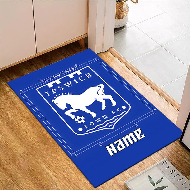 Custom Name Ipswich FC Crest Rug Game Carpet, Floor Mat for Bedroom Living Room Entryway Rug, Home Decor Idea Gift for Christmas birthday