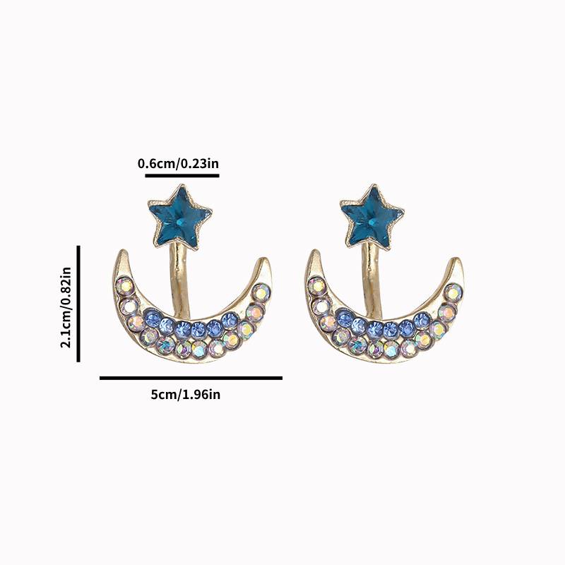 

Эмаль Зеленая Звезда Пусеты Синий Кристалл Полумесяц Золото Серьги-Джекеты