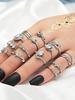 15pcs/Set Knuckle Water Drop Hollow Rhinestone Heart Design Open Rings Vintage Silver Color Women Ring Valentines Jewelry Gifts