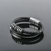 Mens Geometric Stainless Steel Pendant Leather Braided Bracelet Adjustable Wristband Cycling Outdoor Adventure