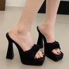 Modische Stilvolle Schleife Super High Heel Slipper Damen Schick Dicke Sohle Eckige Zehen Sandalen Damen Party Slip On Plateau Pantoletten Mujer