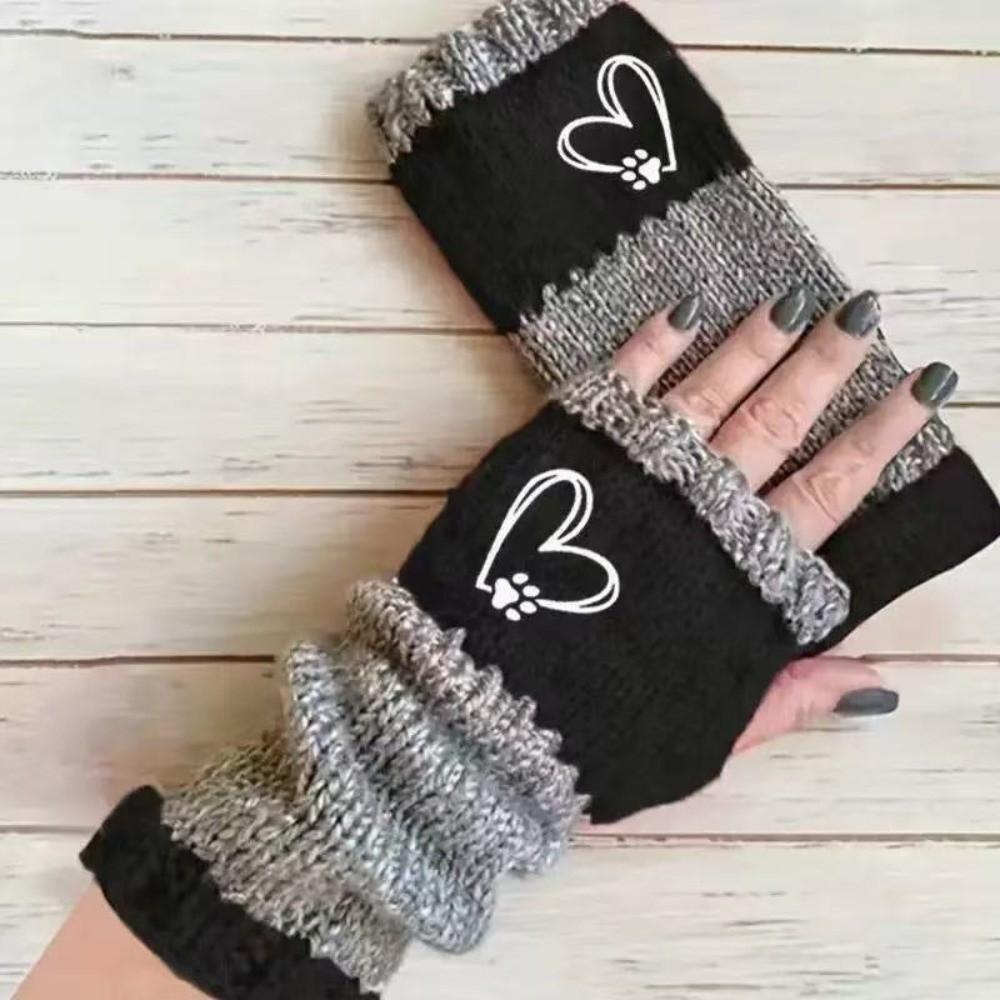 High Quality Embroidered Knit Gloves Cotton Warm Half Finger Gloves Thickened Soft Fingerless Gloves for Men Women