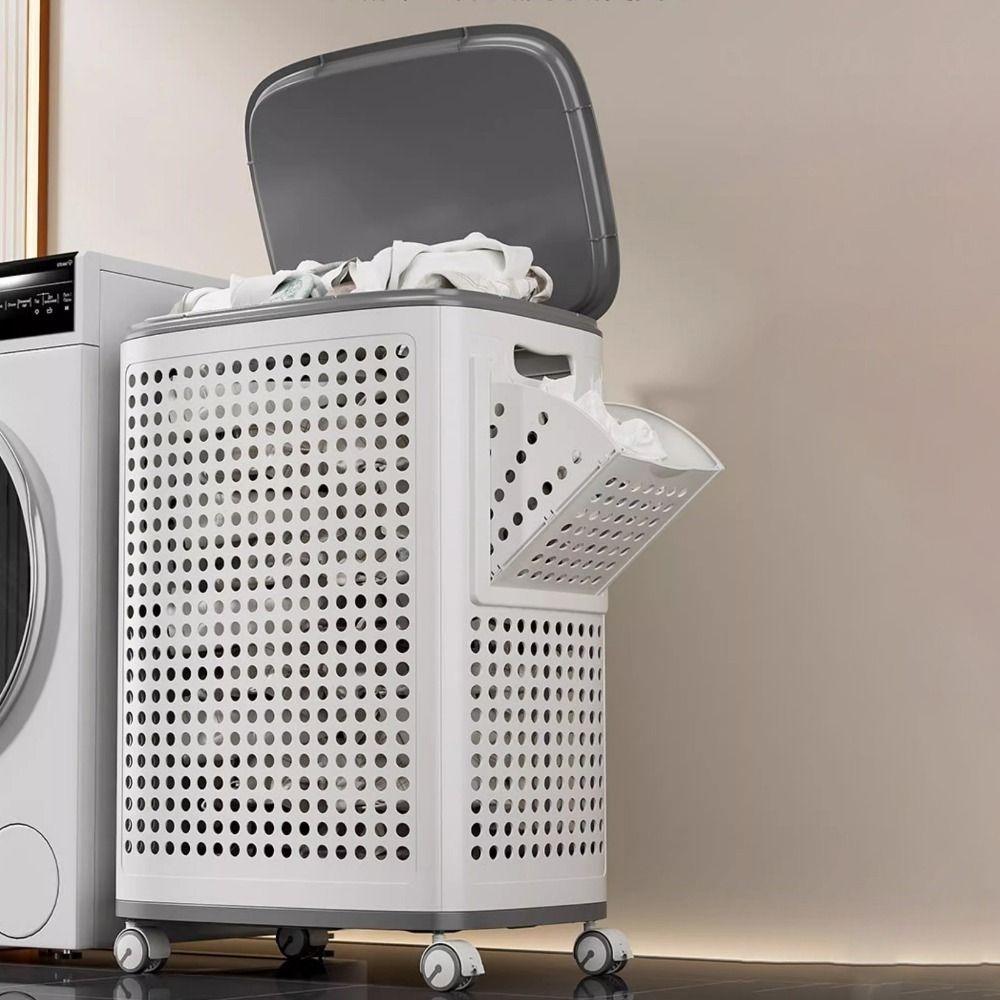 Plastic Folding Dirty Clothes Basket Dust-proof Rolling Laundry Basket  Apartment
