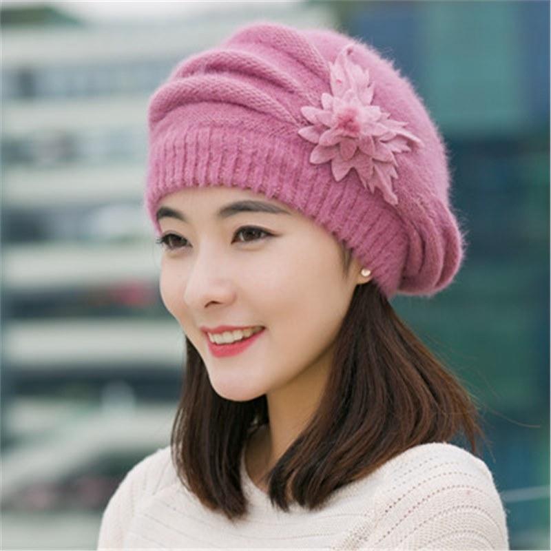 

Осенне-зимние шапки из меха кролика для женщин, модные трендовые береты, зимние бархатные утолщенные теплые вязаные шапки из пряжи One Size