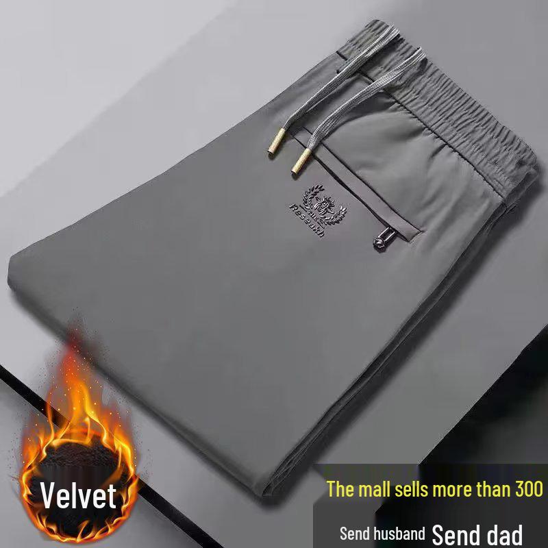 Men's Thick Velvet Elastic Waist Stretch Casual Pants for Autumn & Winter