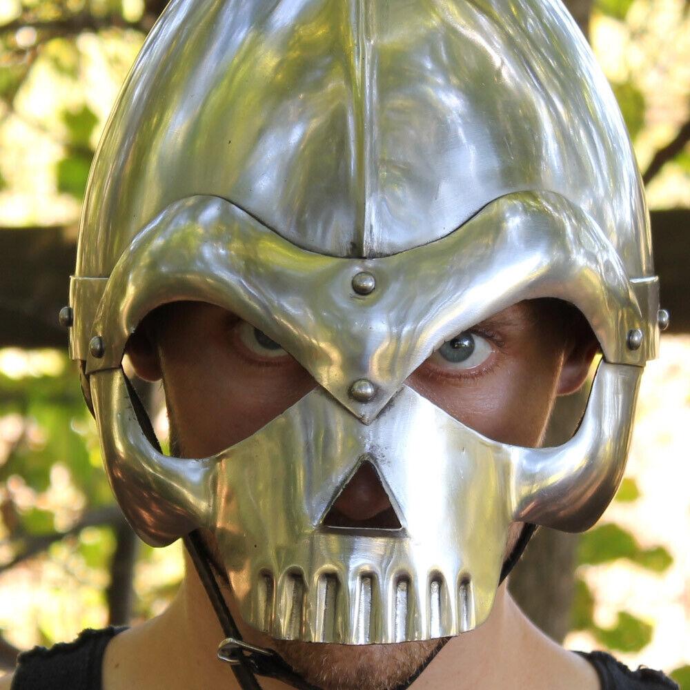 Medieval Half Skull Crusher Knights Helmet - 18 Gauge Steel for LARP/Reenactment