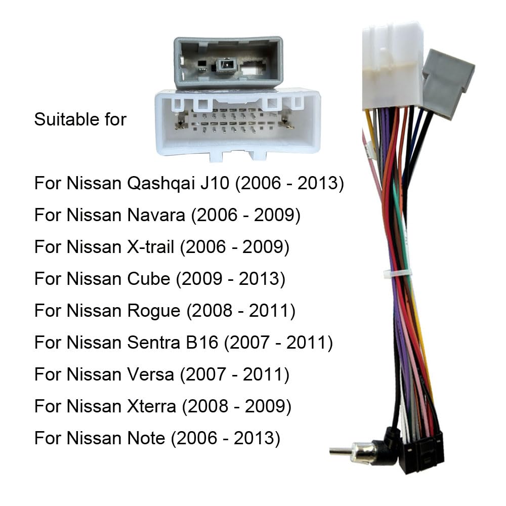 Проводка автомагнитолы Android Стереоадаптер для Nissan Note Qashqai J10 Versa Cube Sentra X-Trail Navara Rogue с 16-контактной ISO стереопроводкой
