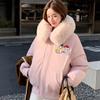 Winter cartoon patch cotton clothes women's hooded big fur collar short thin warm jacket