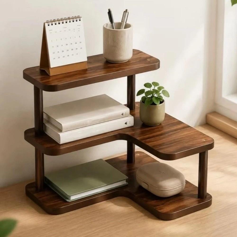 Rounded Edges Corner Desktop Shelves L-Shaped Cup Storage Rack Perfume Display Stand Coffee Corner