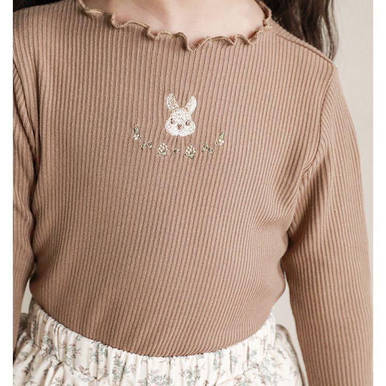 Girls' Cute Rabbit Embroidered Long-Sleeve T-Shirt - Versatile Base Layer for Spring/Autumn