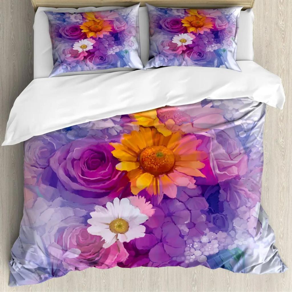 Watercolor Flower Duvet Set Bedding Three-Piece Set