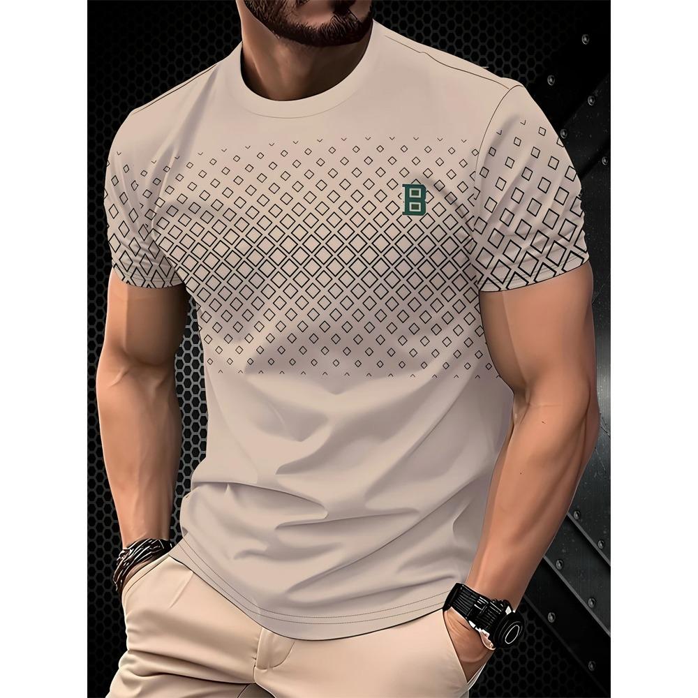 Men's Fashion Stripe Splicing 3D Printed Short Sleeve Comfortable To Wear
