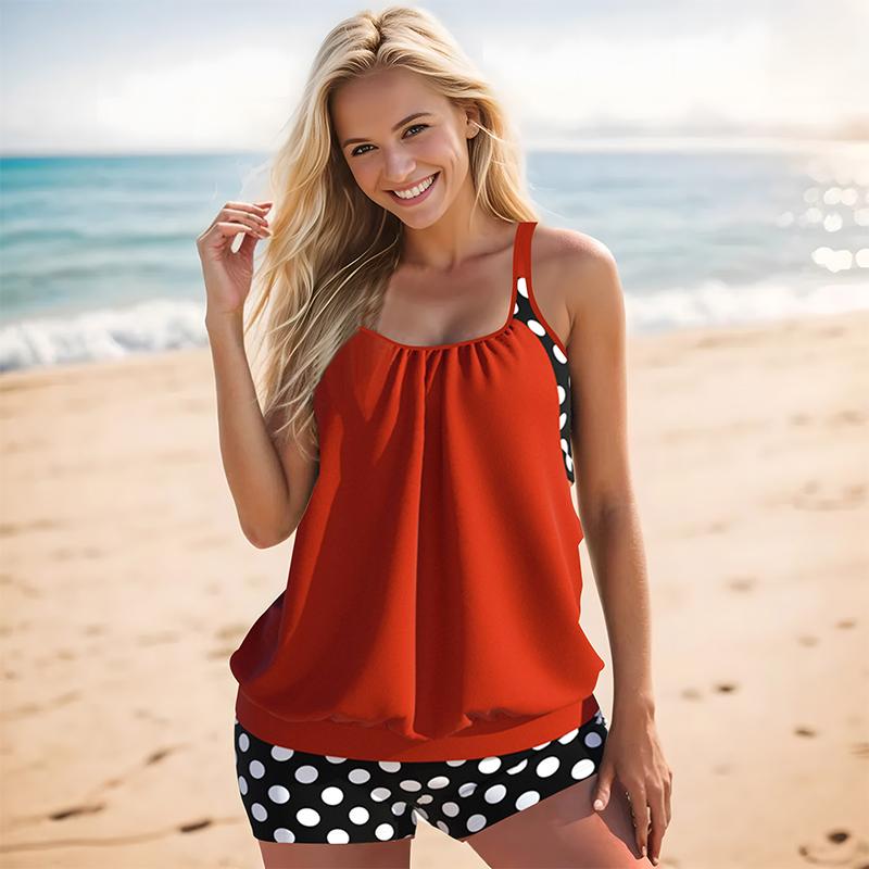 Women's Swimwear Tankini 2 Piece Swimsuit Red Dots Print Vacation Bathing Suits