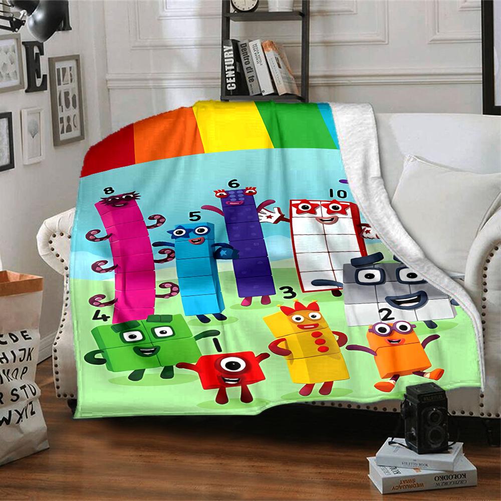 1pc 3D-Number-Blocks-Cartoon Blanket, Gift, for Men and Women, Soft Blanket, Good for Sofa Bed Couch Travel, Lightweight Flannel Blanket