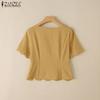 ZANZEA Wome Casual Short Sleeve Side Zipper Wavy Edge Summer Blouse