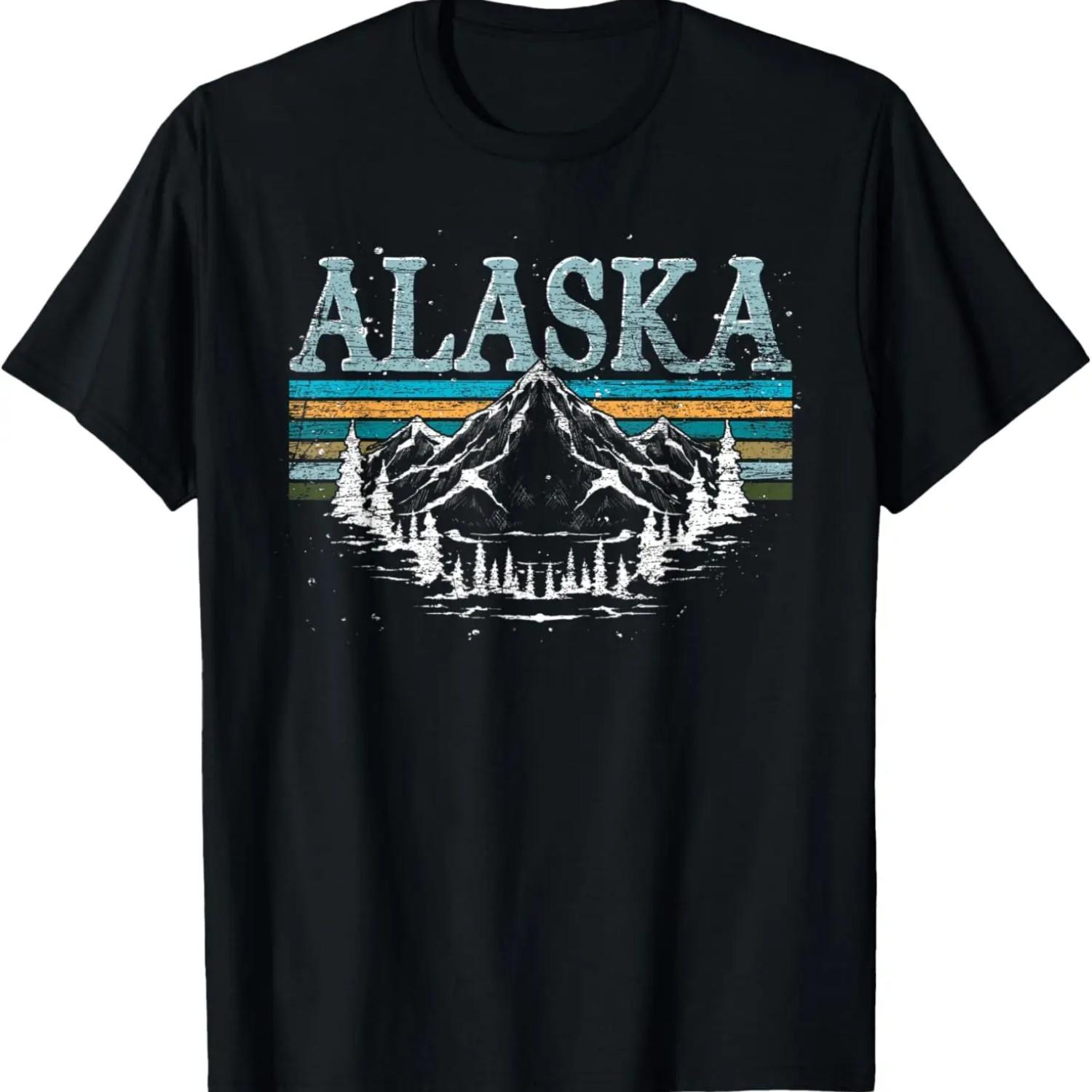Landscape Mountain Hiking Forest Wilderness Retro Alaska T-Shirt S чёрный