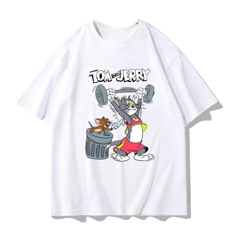 2026 Summer Comic Form Tom and Jerry Image 100 Cotton Printed Oversize Casual Tshirt Adult Children Parentchild Top Homewear