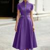Women Casual Zipper Stand Collar Summer Short Sleeve Dress