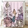 Luxurious Floral Butterfly Bath Curtain with 3D Printing Design for Bathroom Decor Elegant Shower Curtain Set In Pink Color (250