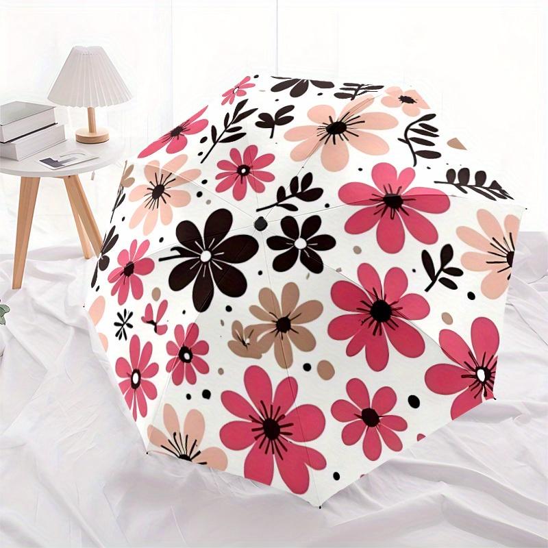 1pc Floral Pattern Automatic Folding Umbrella - Portable Foldable Design with 8 Ribs, Durable Plastic & Iron Frame Y250725076