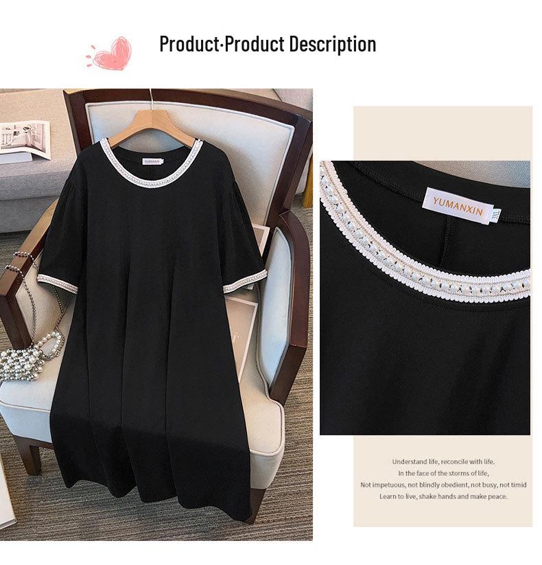 Damen Plus Size A-Linien-Midikleid, Rundhalsausschnitt - Schlankmachender Lockerer Schnitt (200/300/350 Jin)