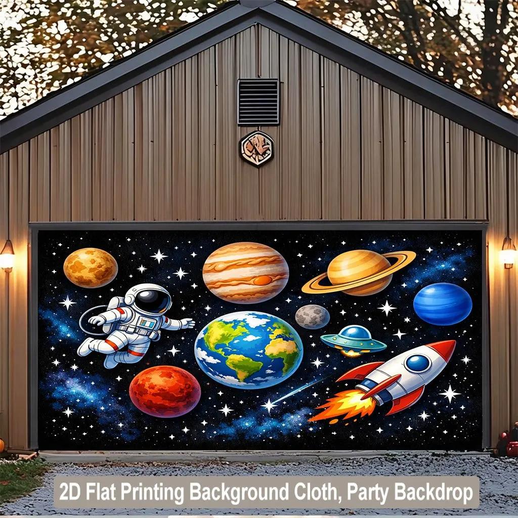 1 piece of 2D flat background fabric astronaut exploring space and planet background fabric wooden board wall.PMJ