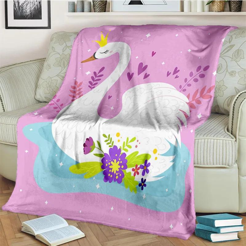 3D Cute Swan Princess Cartoon Cygnus Blanket,Soft Throw Blanket for Home Bedroom Bed Sofa Picnic Travel Office Cover Blanket Kid