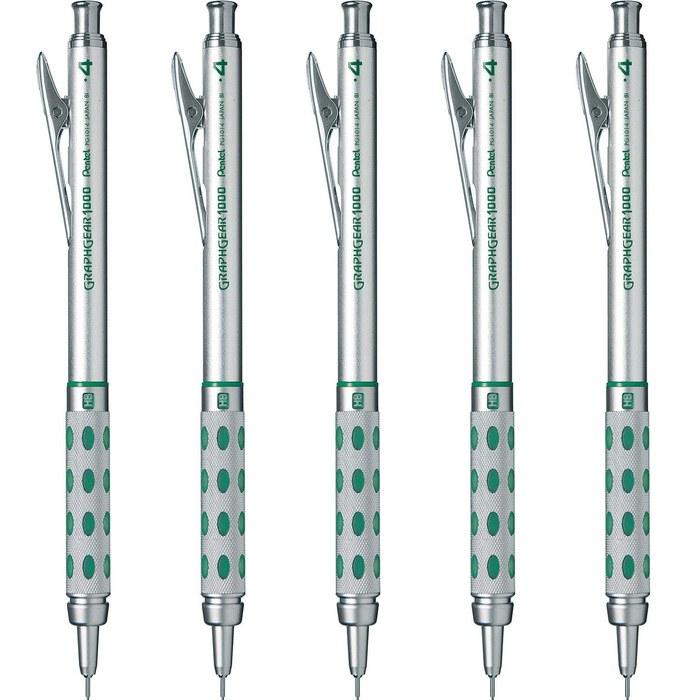 Pentel Graphgear 1000 Mechanical Pencil 0.4mm, 5-Pack, Silver