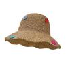 Round Patch Summer Straw Sunhat Wide-Brimmed Bucket Hats Women, Beach Hat, Casual Foldable