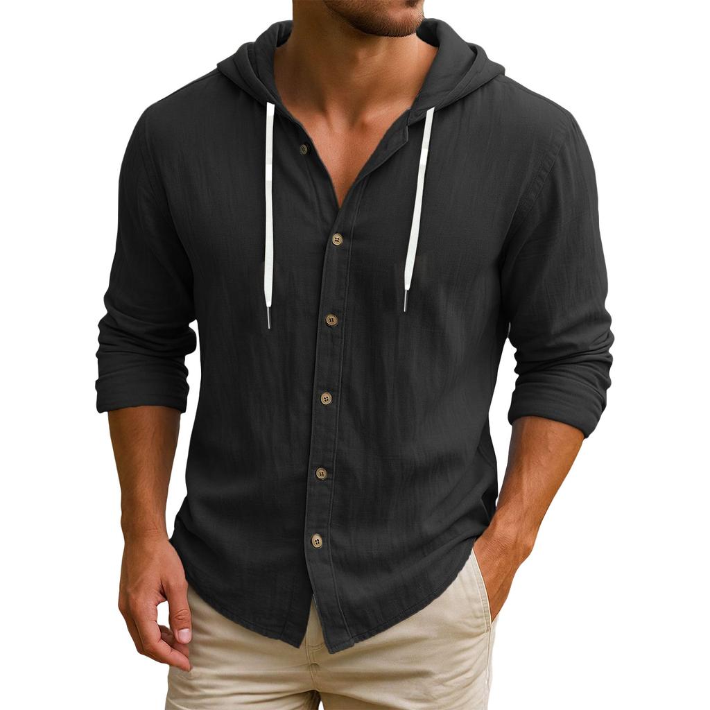 Herren Kapuzen T-Shirt Farbe Baumwolle und Leinen Herren Freizeit Langarm Top
