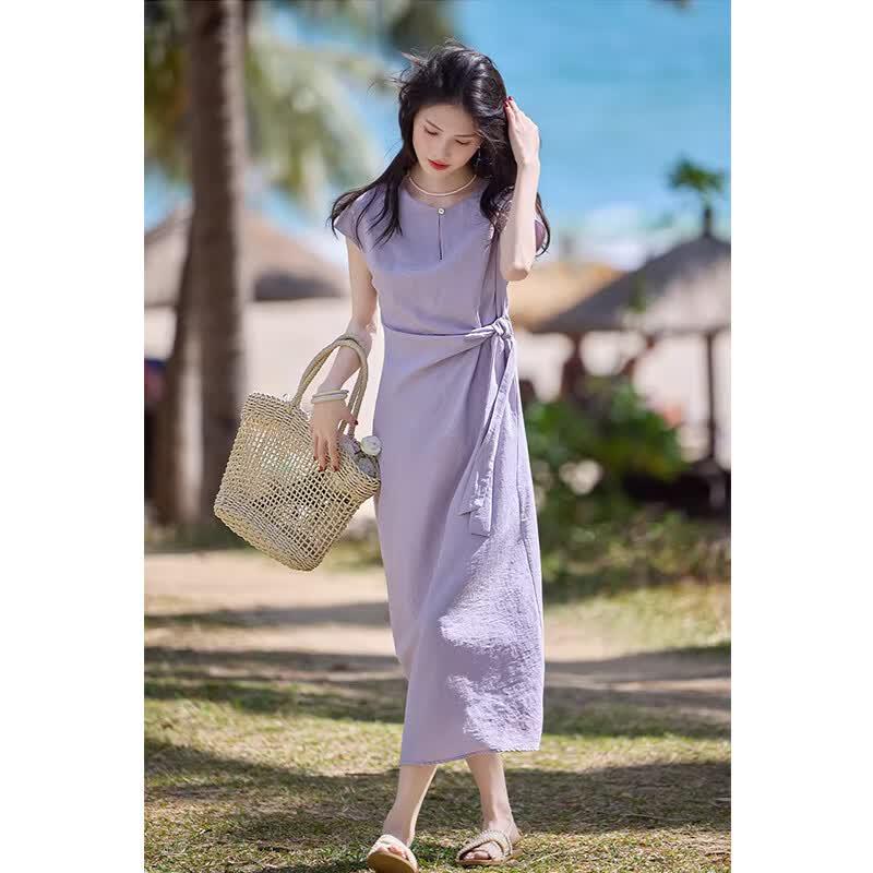 La Chapelle Elegant Tie-Waist Midi Dress L