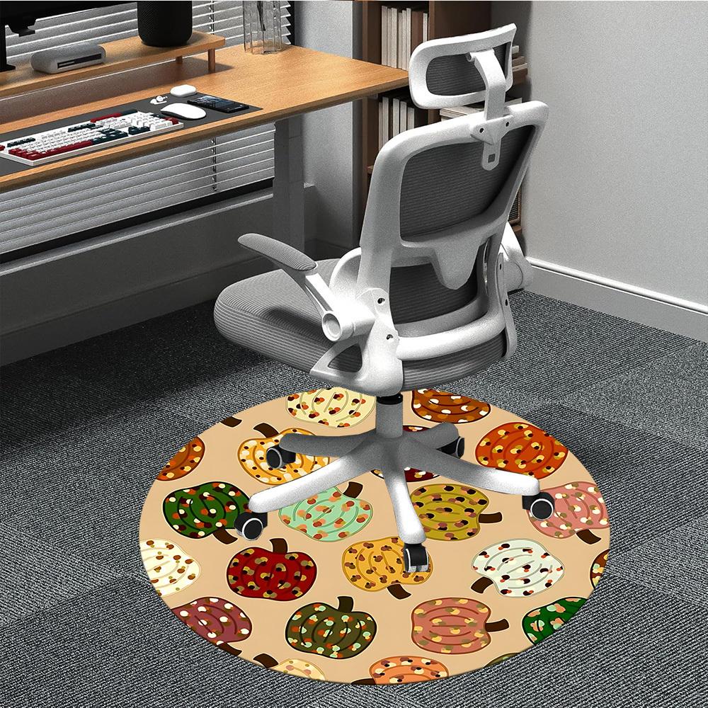 1pc Autumnal Pumpkins Chair Carpet for Office, Indoor Non Slip Washable Polyester Fiber Carpet, 80cm