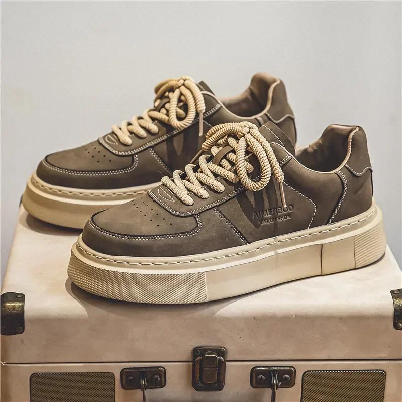 Męskie skórzane trampki na co dzień Jesień Nowe sznurowane Designerskie wygodne trendy Buty deskorolkowe dla mężczyzn Oddychające trampki Buty do biegania
