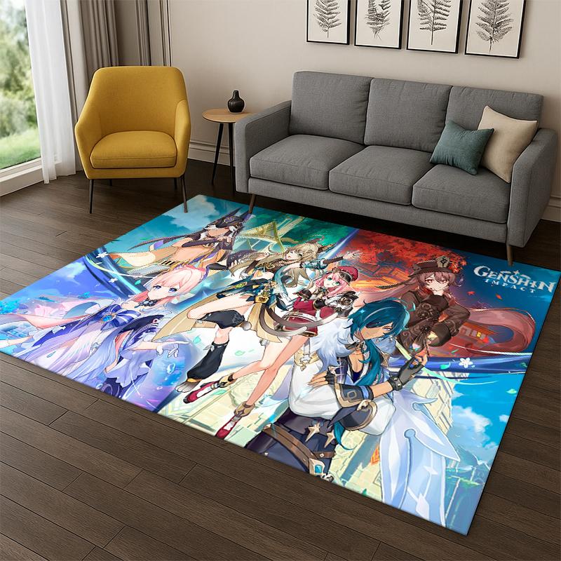 New Genshin Impact Cartoon Game Carpet Rug for Bedroom Living Room Sofa Playroom Doormat Home Decor,Kid Area Rug Non-slip Gift
