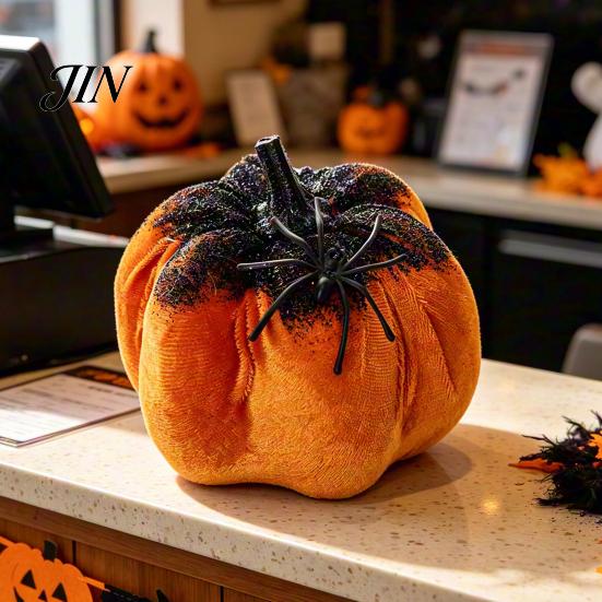 Holiday Showcase Decorations Halloween Pumpkin Spider Ornaments, Spooky Tabletop Decoration, Glitter Decor Glittering for Home Party Retro Fall