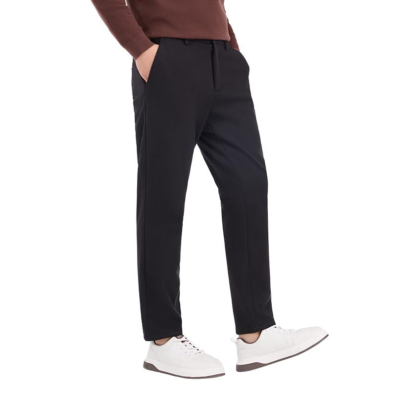 Laxton Men's Casual Pants Autumn Winter [With Cashmere] Elastic Waist Skin-friendly Fleece Men's Straight-leg Pants Deep Black M