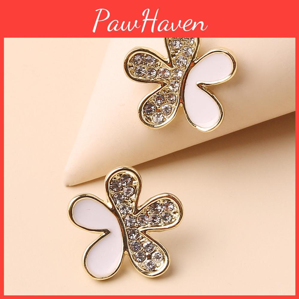 Jewelry Gift For Women Summer Floral Metal Earrings With Sparkling Detail