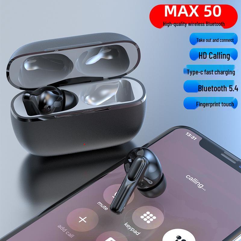 MAX50 Zinc Alloy Bluetooth Earphones with Dual Noise Cancelling and Fingerprint Touch - High Quality Wireless Earphones.