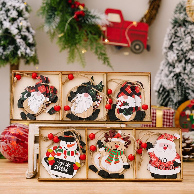 Festive Three Compartment Wooden Box Ornament For Cheerful Christmas Home Decor