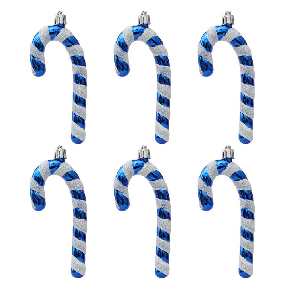 6Pcs Christmas Candy Cane Ornament Glitter Plastic Christmas Tree Hanging Pendant Decoration for Holiday Party Favors