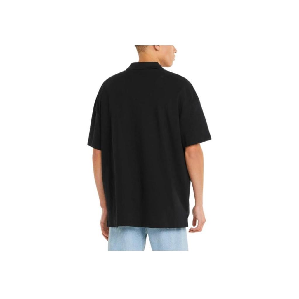 Puma Solid Color Logo Print Casual Polo Shirt Men Tops Black 535271-01