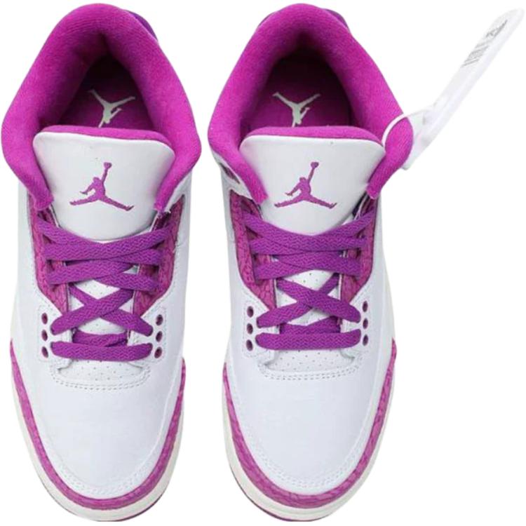 New Jordan Air Jordan 3 Anti Slip Wear Resistant Low Top Children's Basketball Shoes White/Purple Teenagers HQ0784-100