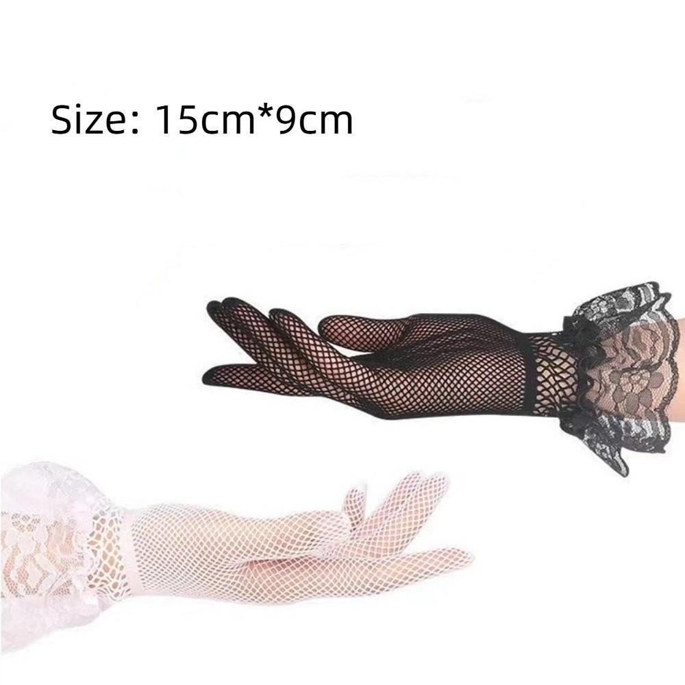 Soft Ruffle Lace Mittens Full Finger Thin Fishnet Mesh Gloves Mesh Hollow Out Lolita Lace Gloves