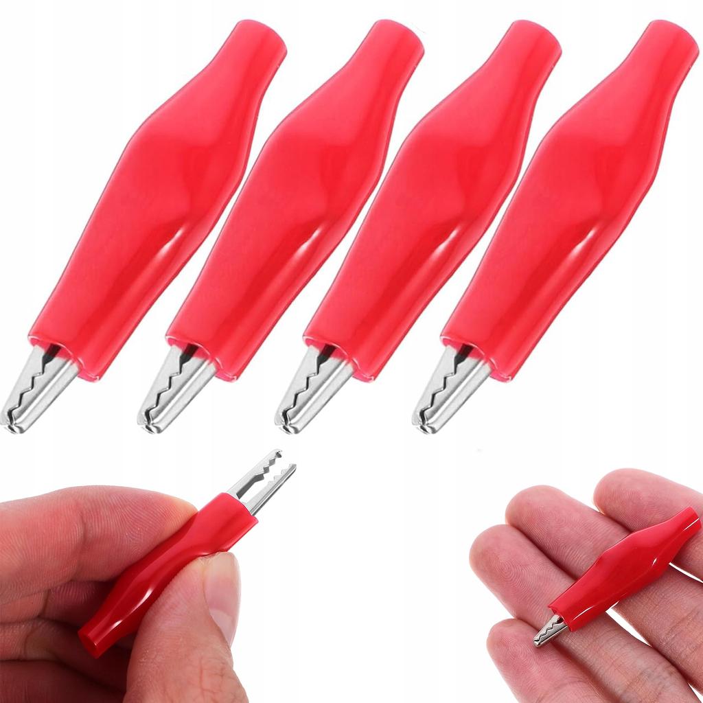 Red insulated crocodile clip 35mm 4 pieces rubber cover