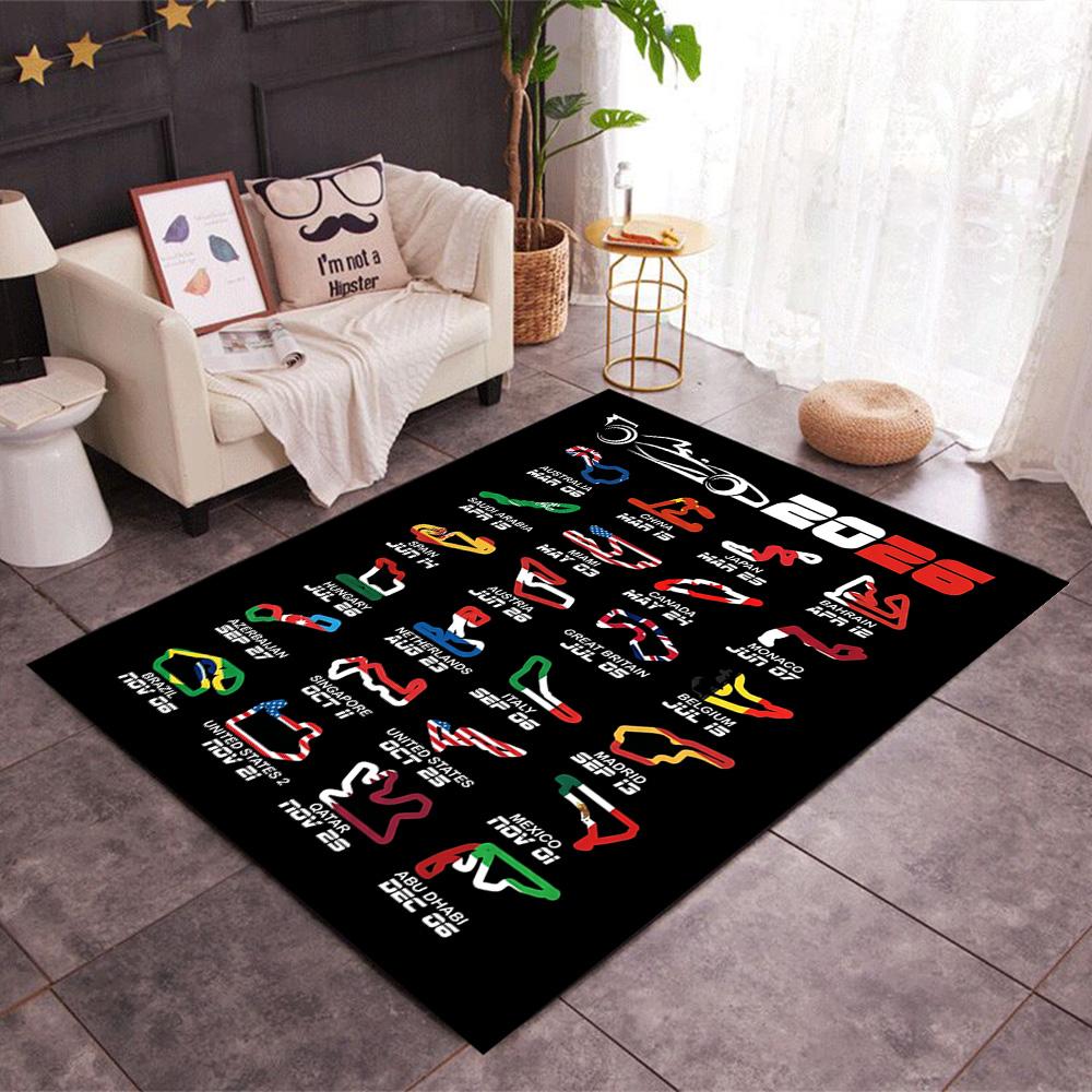 2026 Formula 1 Calendar Themed Anti-Slip Rugs - Polyester Home Decor, Suitable for Bedrooms, Living Rooms, Doorways, Studios, and Decorations