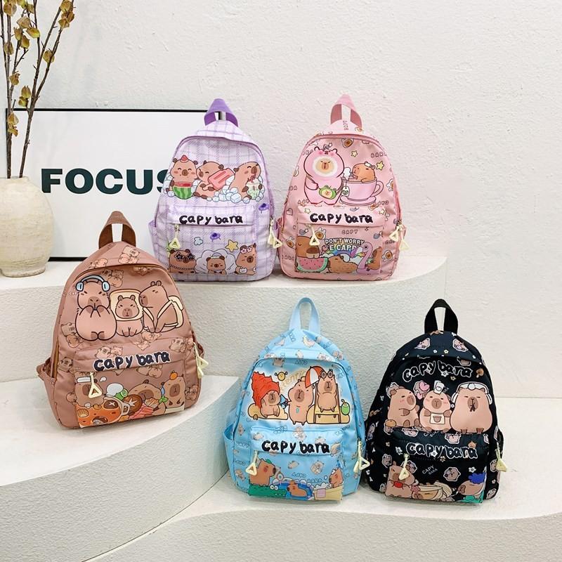 Stylish Capybara Cartoon School Bag For Kids With Comfortable Padded Straps