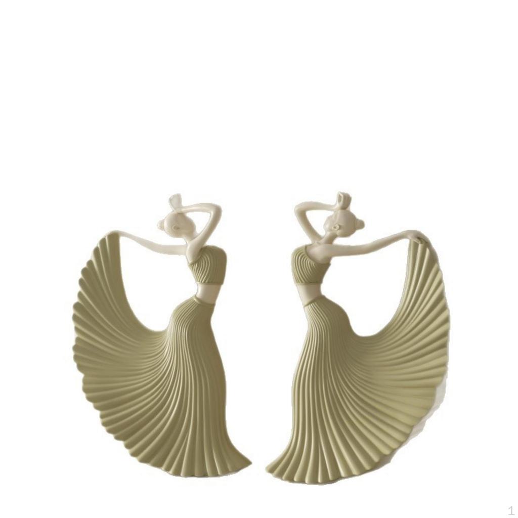 Dancer Figurine TwoColor Sculpture with Fan Skirt Sculptural Statue for Art Lovers,