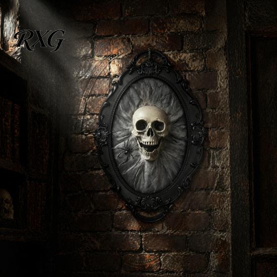 Spider Web Skull Ornament Halloween Gothic Wall Decoration, Vintage Red Rose Frame Sculpture, Decorative Horror Art for Holiday Party Decor